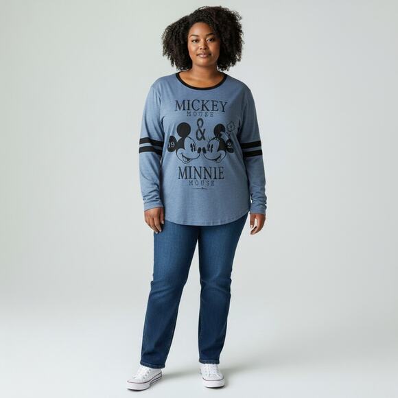 Disney Tops - Disney Blue Long Sleeve Mickey Minnie Mouse Graphic Print Tee Shirt Top Size 2X